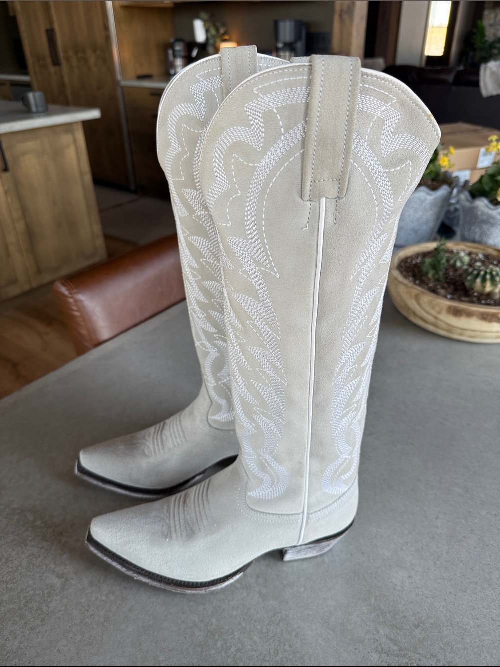 Women's Gray Suede Western Cowboy Boots